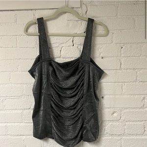 Metallic Silver Ruched Tank Top